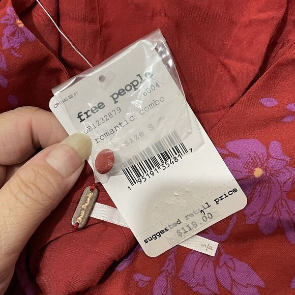 Free People Aries Red Romance Combo Floral Plunge Back Dress NWT Size S FLAW - Picture 9 of 11